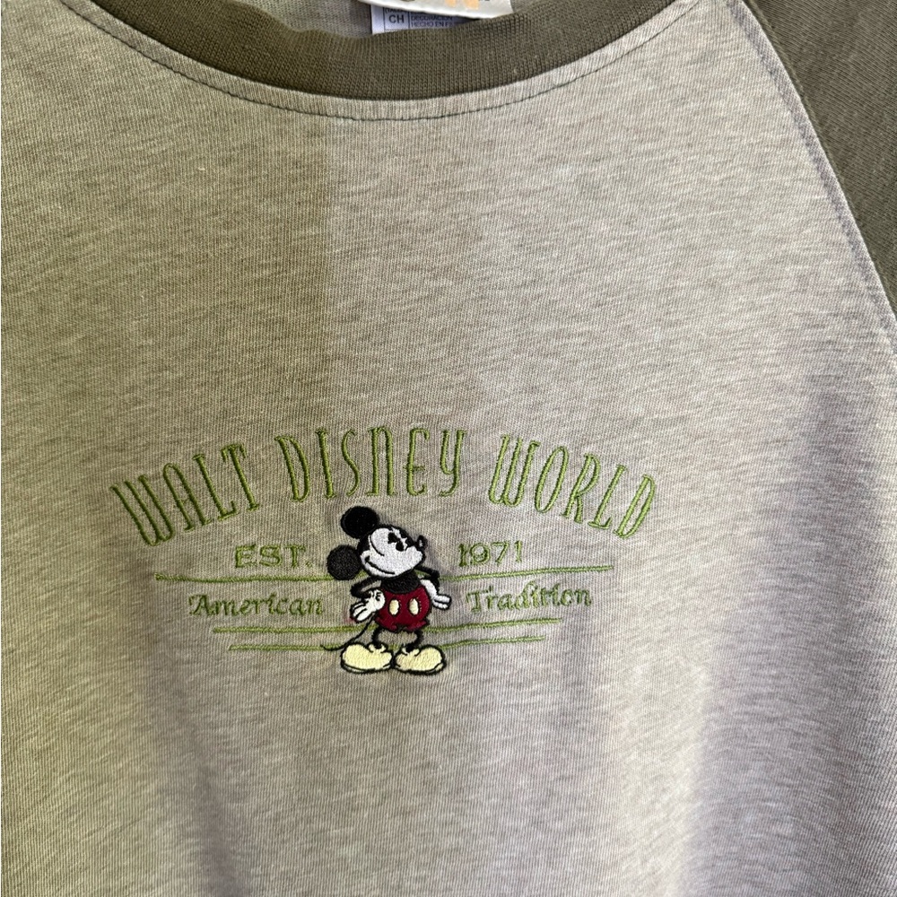 Disney Olive Grey and Green Mickey Mouse Tee - Picture 2 of 4